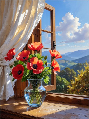 Tile mural poppy flowers - tile,
