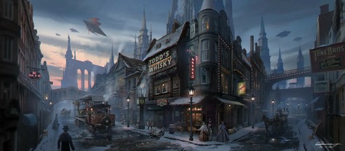 Steampunk city canvas wall art - canvas,