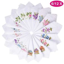 12x Ladies Floral Handkerchiefs Cotton Polyester Hankies Pack White Gift Set