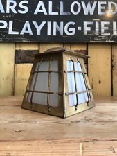 Antique Arts and Crafts Brass & Frosted Glass Lantern Hall Porch Light Lamp