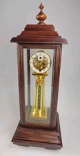 Gold Plated Pillar Skeleton Clock With Case And Key Large & Impressive