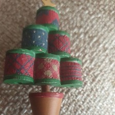 Christmas Tree Brooch wooden spool design by Hallmark Cards Rare
