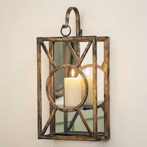 Rustic mirrored wall candle - rustic,