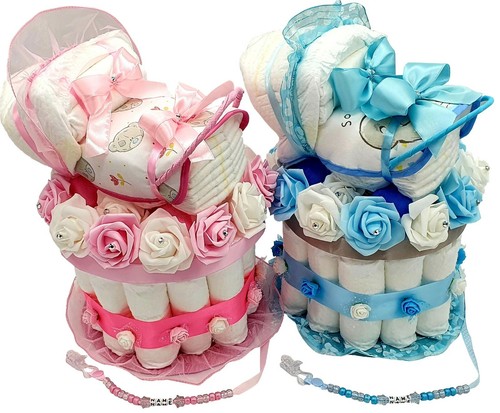 Baby nappy cake basket hamper - cake, basket/hamper