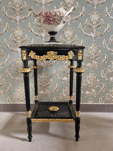 Black side table marble top - black,