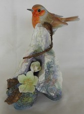 Beautiful Albany Bird Figure, Porcelain & Bronze Robin on Rock, Christmas c.1992