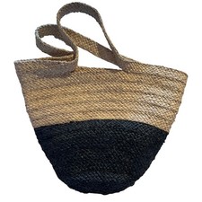 Ann Taylor Woven Tote Bag Tan and Black 17" x 13" Tall - Beach Summer