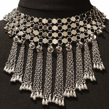 Silver Tone Celtic Viking Collar Tassel Chain Necklace Statement Bold Women's UK