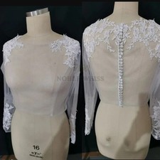 Long Sleeve Lace Appliques Jacket Scoop Wedding Coat Bridal Wrap Lace Shawl