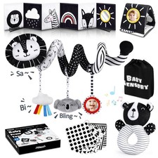 Joyreal Spiral Pram Toys for Babies - Black and White High Contrast Newborn Toy,