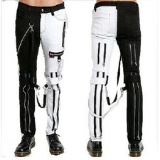 Men's Gothic Pant White Super Skull Gothic Cyber Chain Jeans Punk Rock Trousers