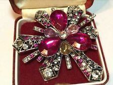 Stunning Art Deco Style Large Geometric Pink Crystal Sunburst Brooch Shawl Pin