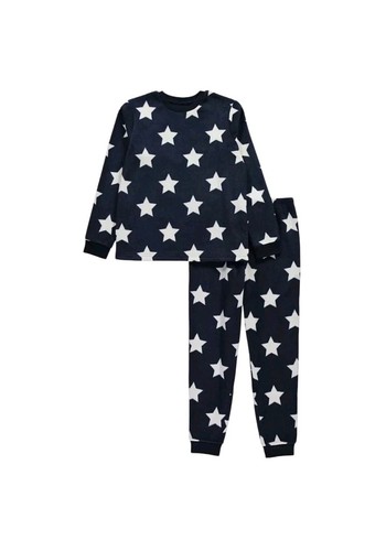 Navy star print fleece pyjamas - star,