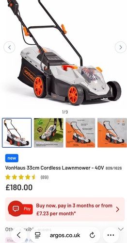 Vonhaus cordless lawn mower - vonhaus,