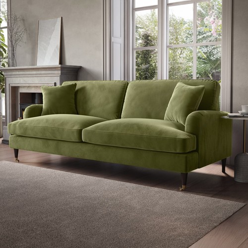 Olive green velvet seater - velvet, 4