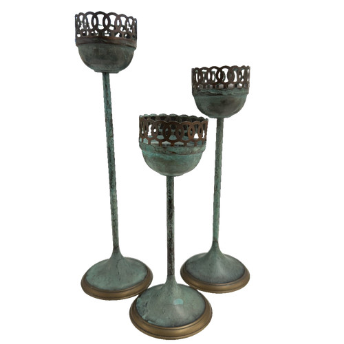 Verdigris metal candle holders - metal,