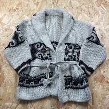 Vintage Baggy Cardigan Shawl Hand Knit Jumper Fair Isle Chunky Cable Knit M / L