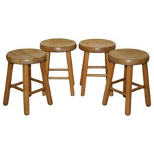 SUITE OF FOUR SOLID OAK HAND CARVED DINING ROOM TABLE STOOLS