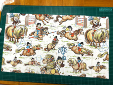 Vintage THELWELL Fabric Remnant 31" x 18" Horses Pony Club Riding Fences