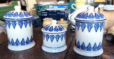 3 vintage brixton pottery spongeware tea /coffee preserve jars &lids bridgewater