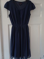 Tenki Women's Navy Lined Chiffon Dress UK10 Short Sleeve Scoop Neck B32" L35"