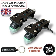 2 x Black Headshell With AT-VM95E Cartridge & Replacement Stylus + FREE GIFTS