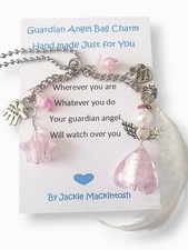 Car Charm Guardian Angel rear mirror Pink Glass Feather Handmade Gift Birthday 
