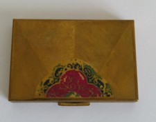 Vintage Small Zenette Oblong Enamel decoration Powder Compact  (62)