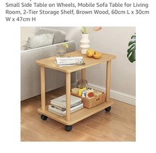 2 Tier Side Table Sofa Small Coffee End Table Storage Shelf on Wheel 