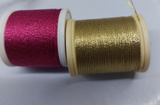 2 Reels Spools Metallic Embroidery  Thread Gold DMC 40 Metre  & Red Madeira 200M