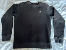 FILA Y2K Vintage Sweatshirt Black UK Small 38” Retro, White-Line Brushed Cotton