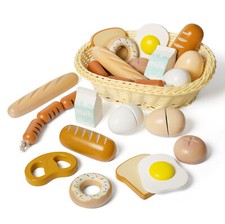 Wooden Play Food with Basket Kids Pretend Play Food Shopping Play Toy Set 12PCs