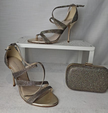 KAREN MILLEN Women's  Shoes Matching Clutch Bag Silver Occasion UK5 Heels P2056