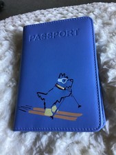 Radley Blue Leather Passport + Card Holder  With Scottie Dog Emblem And Gift Bag