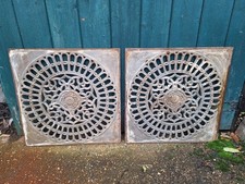 Pair Ornate Reclaimed Antique Cast Iron Air Grate Grille Church Orangery FREEP&P