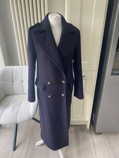 ZARA NAVY BLUE WOOL LONG MAXI MILITARY DOUBLE BREASTED COAT SIZE S SMALL 8 10