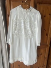 Topshop White Embroidered Cottagecore Folk Dress With Collar & Sheer Sleeves 16