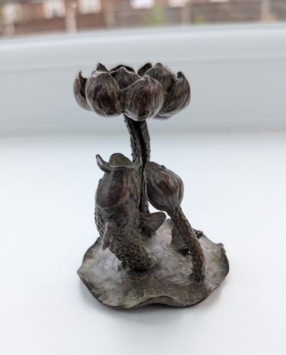 Lotus and koi carp bronze - and,
