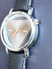 STYLISH  FUTURISTIC  Star Trek Style Grey/Silver Leather Strap Wristwatch