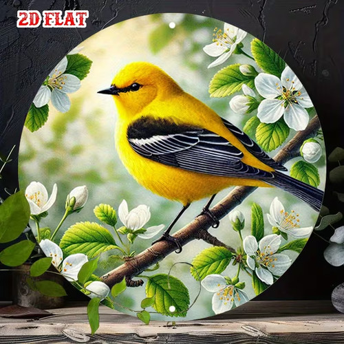 Yellow bird metal - metal, plaque