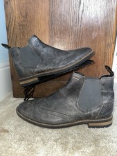 Superdry Brad Brogue Chelsea Boots – Grey Leather Men’s UK Size 9 – VG Condition