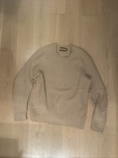 Ralph Lauren Rugby Knit Jumper Men Small Size, Beige Wool, Leather Elbow Patch