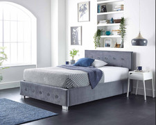 Side Opening Storage Ottoman 4ft6 Double Plush Velvet Steel (Grey) Bed & Bedroom