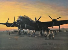A LINCOLNSHIRE SUNSET 1944 by Gerald Coulson signed by five 617 Squadron Pilots