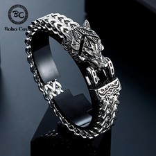 Viking Wolf Bear Eagle Snake Bracelet Mens Stainless Steel Norse Biker Jewellery