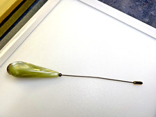 Vintage Hat Pin Gold Metal Green Mother of Pearl Effect Handle