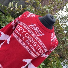 Budweiser Christmas Jumper Red Embroidered Wool Blend Beer Lager Xmas Sweater M