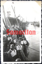 I12/21 WW2 ORIGINAL PHOTO OF GERMAN WEHRMACHT ABOARD SHIP WITH LIFE VESTS