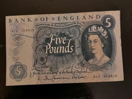 Old five pound note - five,
