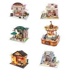 6 Model 1:24 DIY Dollhouse Miniature Wooden Dolls House Kit + LED + Tool + Music